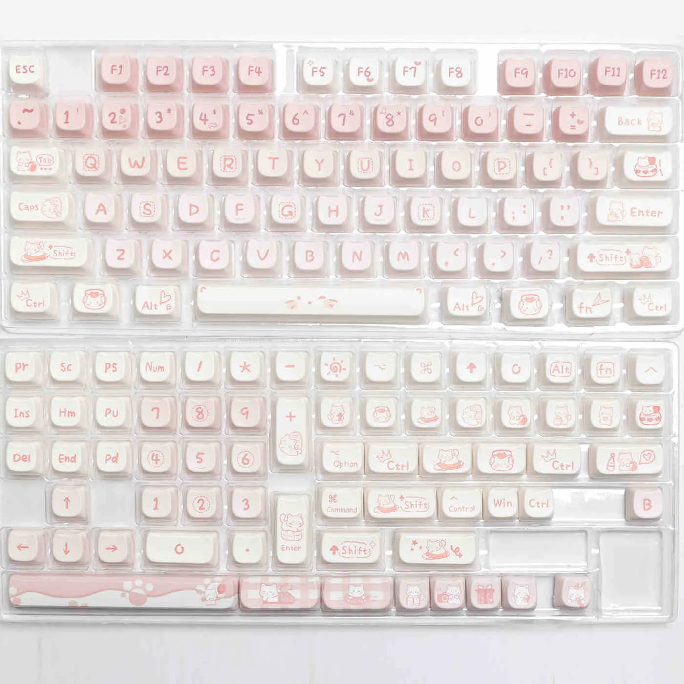 Full set of PBT key caps for mechanical keyboards showing over 98 keys in universal layout