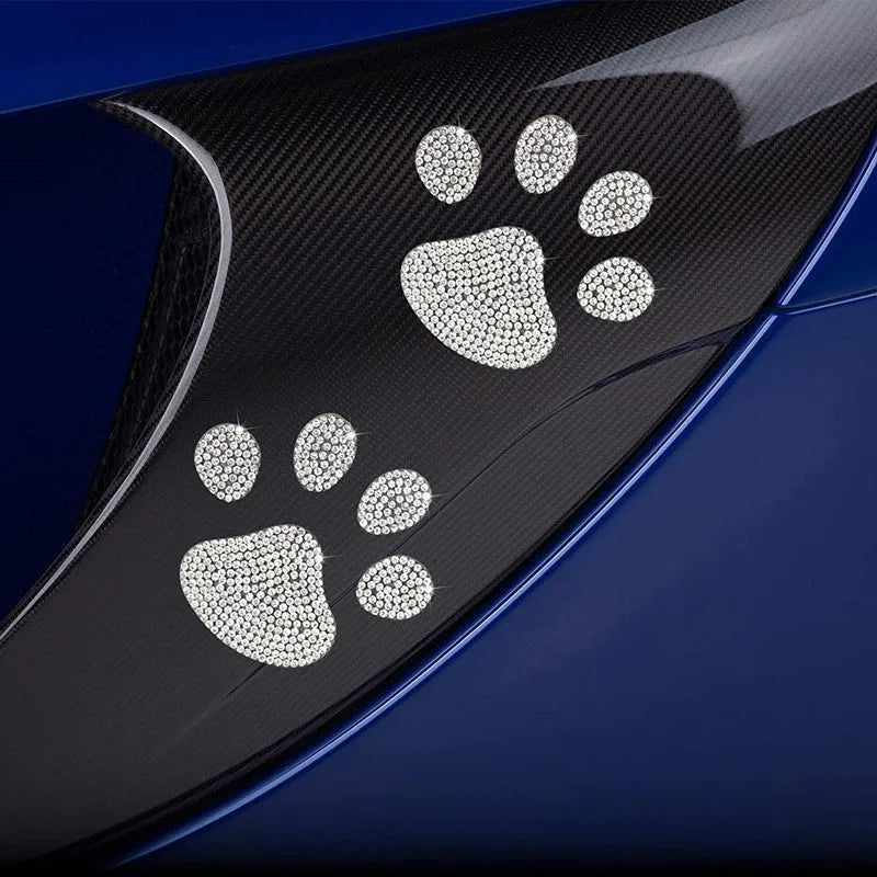 Diamond-encrusted glass car sticker in bear paw or butterfly design for vehicle decoration