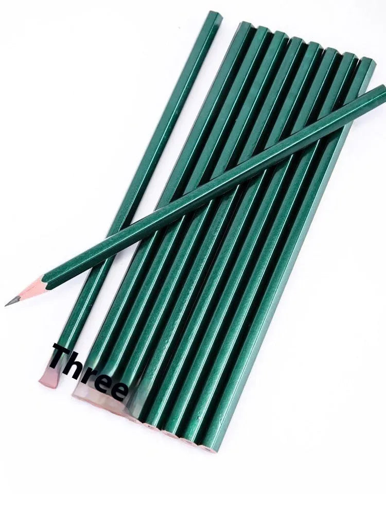 Box of ten green hexagonal wooden pencils with HB and 2B graphite grades for drawing and writing.