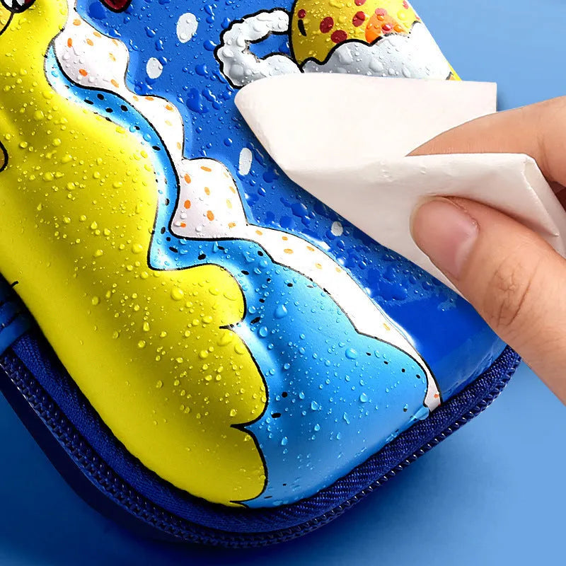 3D leather pencil case with decorative design options including astronauts, dinosaurs and mermaids