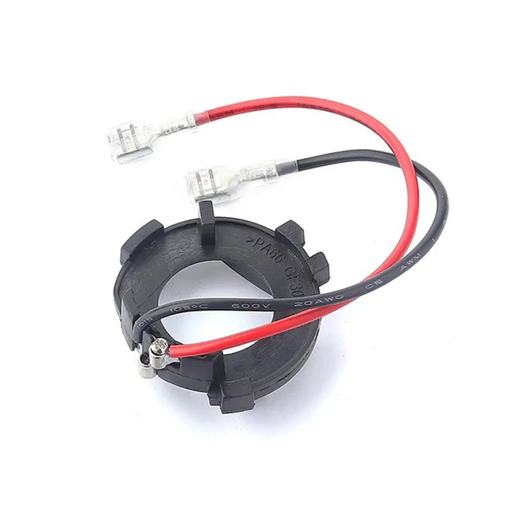 Black H7 LED headlight adapter bracket for Volkswagen Golf Jetta models with copper wiring