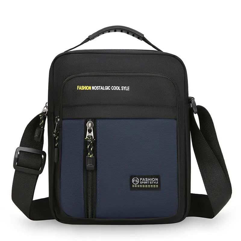 Men's nylon crossbody messenger bag in green colour showing sewing thread detailing