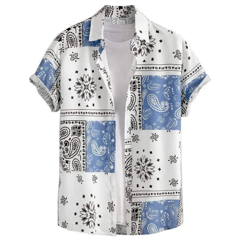 Men's slim fit Hawaiian short sleeve shirt in elastic polyester fabric