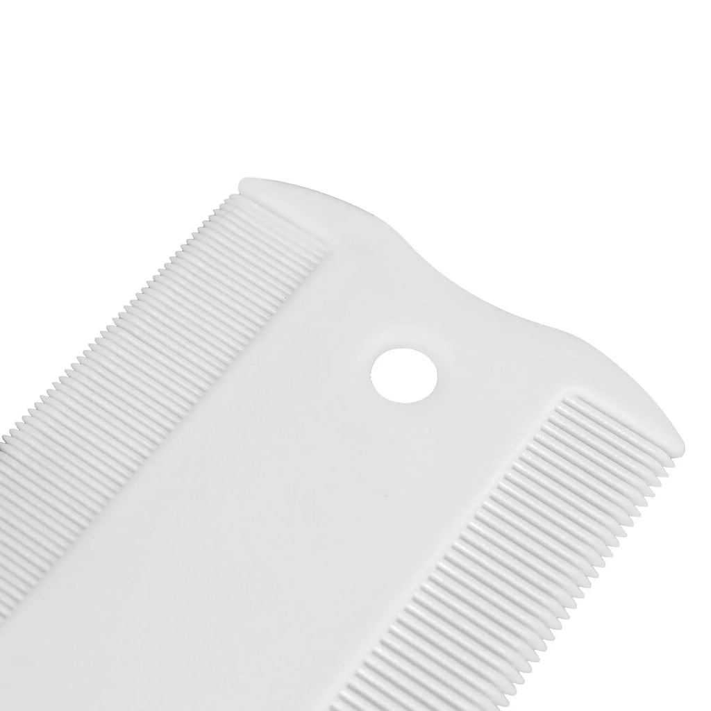 Double-sided plastic flea comb for pets with dense teeth, measuring 0.85x5cm