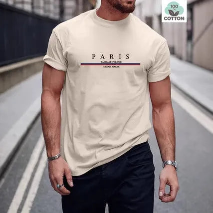 Men's casual pure cotton T-shirt with printed letter design in multiple colour options