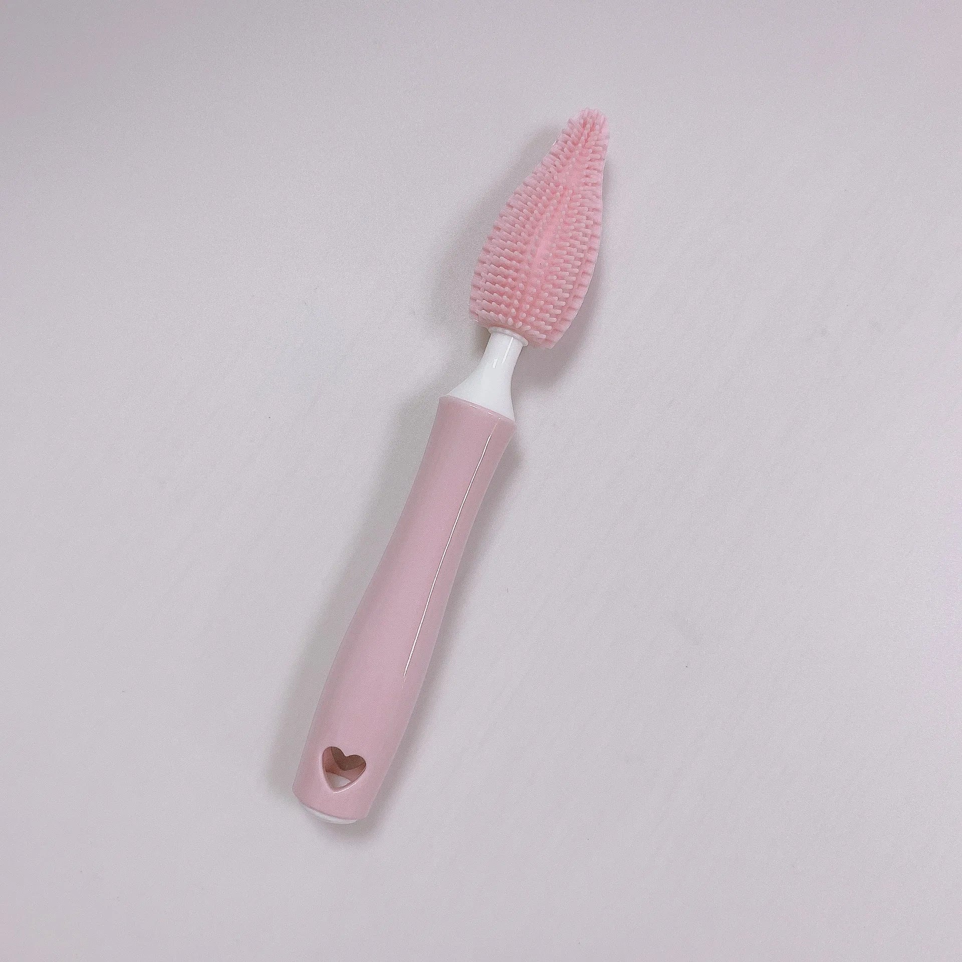 Silicone baby bottle brush set with straw cleaning brush in pink, blue, and yellow