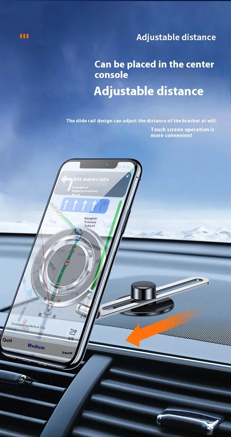F62 magnetic car phone bracket in silver with rotary arm for dashboard mounting