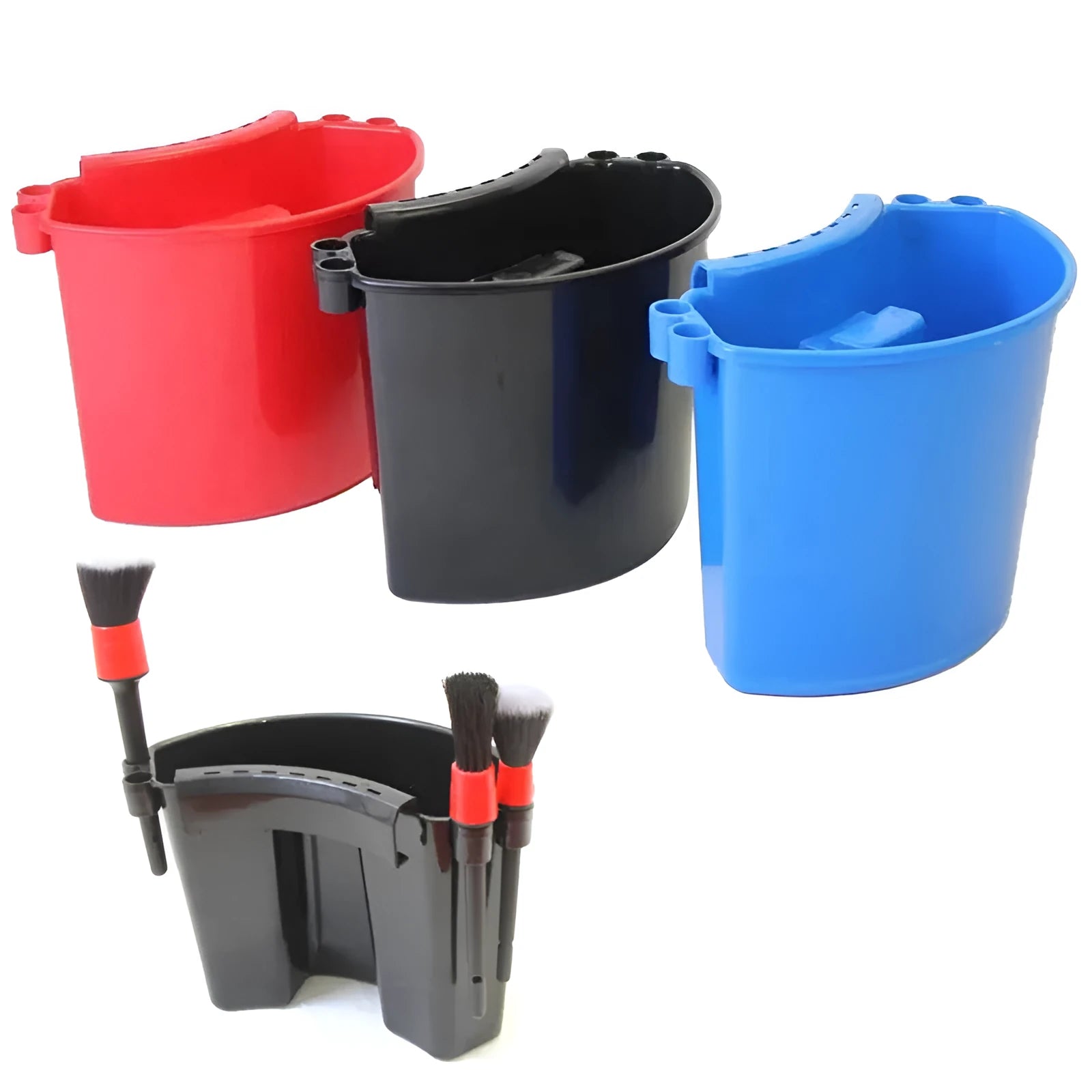 PP plastic car washing bucket with detachable handle in choice of black, red, blue, or pink colours