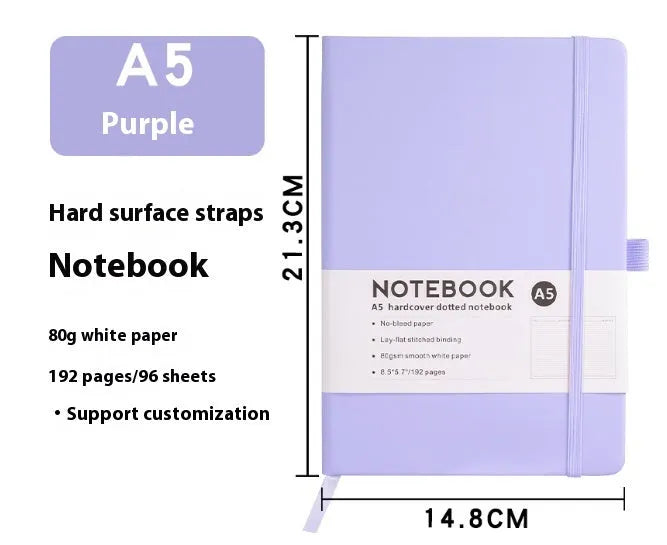 A5 soft skin-feel PU leather diary with strap closure and horizontal ruled pages in multiple colour options