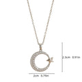 Gold electroplated geometric moon zircon pendant on titanium steel O-ring chain necklace