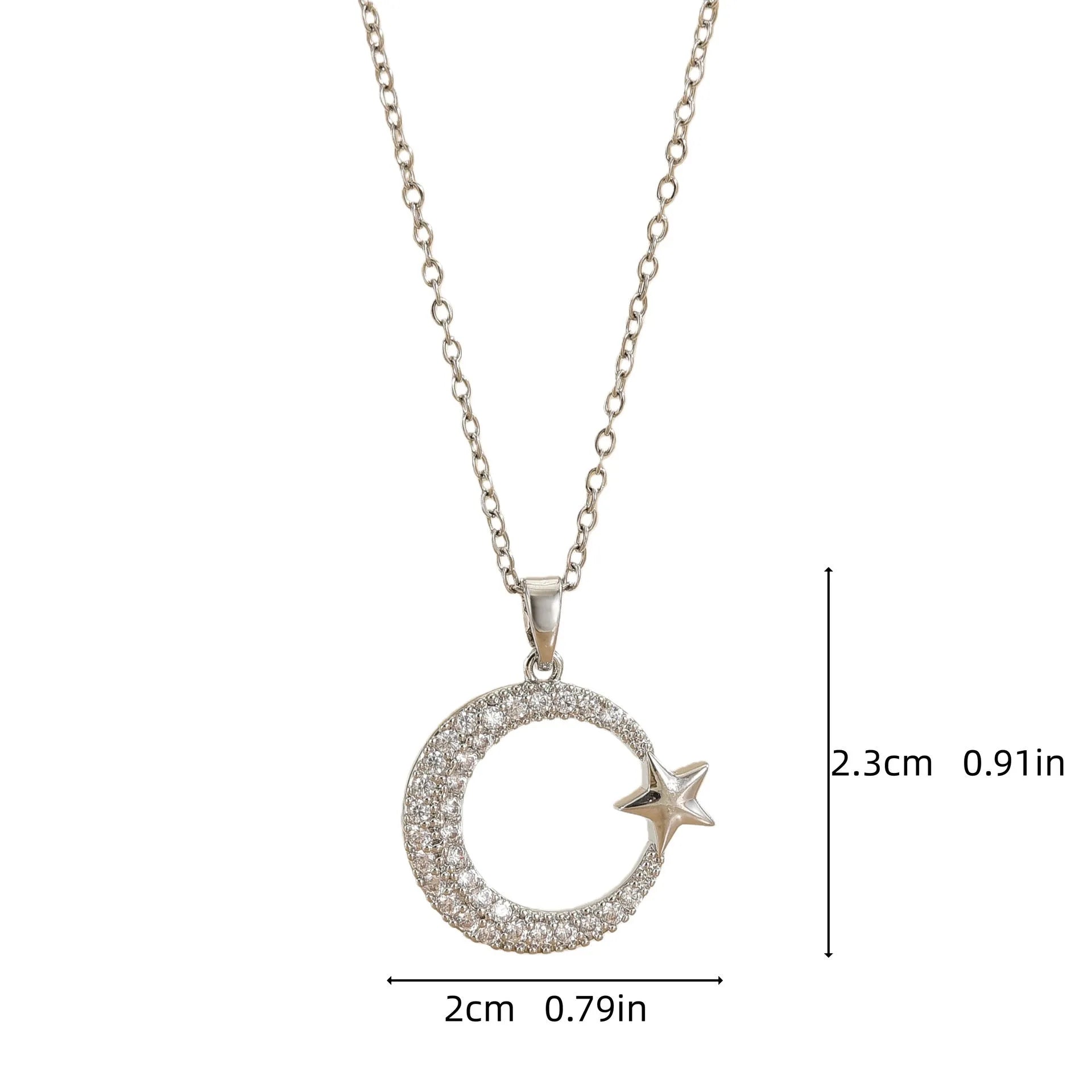 Gold electroplated geometric moon zircon pendant on titanium steel O-ring chain necklace