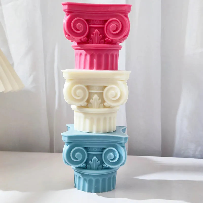 Silicone Roman pillar candle mould with irregular column design