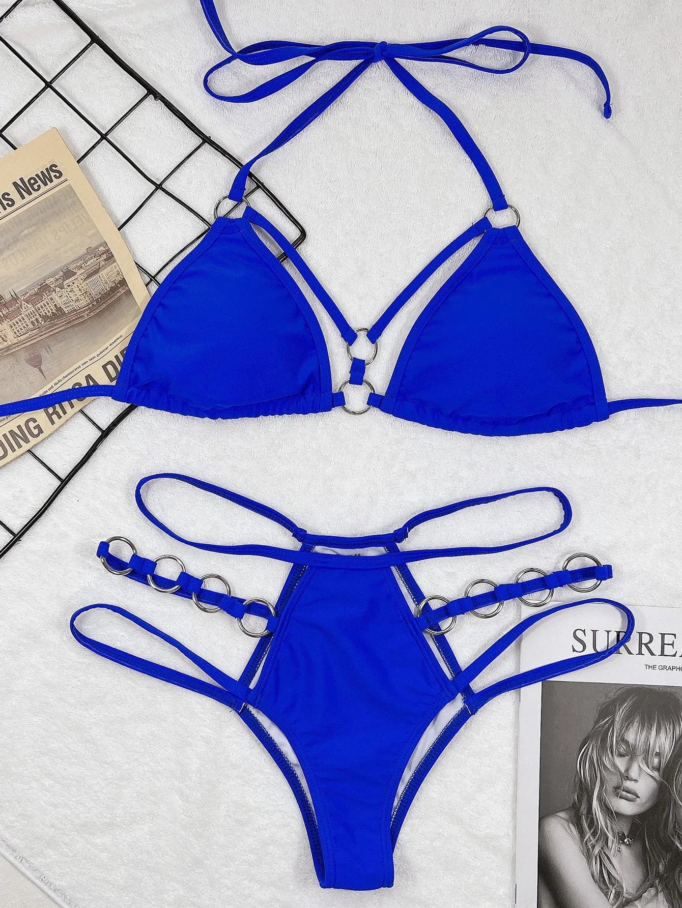 Women's two-piece nylon bikini swimwear in multiple colour options