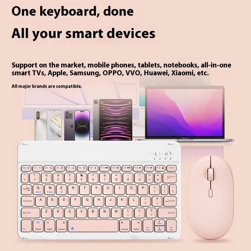 Bluetooth keyboard for tablets and PCs in a choice of colours including white, green, and pink.