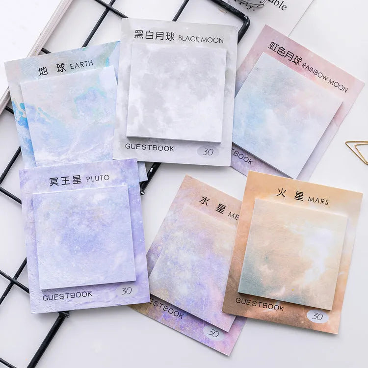 Square 7.3cm planet sticky note notepad with oil painting design and 30 tearable sheets