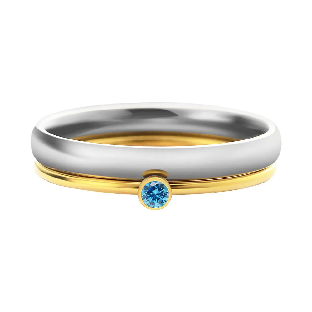December birthstone engraved titanium steel ring with geometric design on finger