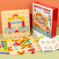 Wooden shape assembling column toy with 33 coloured shapes in a colour box, for children 4-6 years old