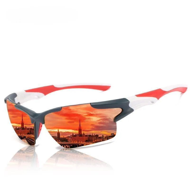 Men's unisex sports sunglasses with colourful film lenses for driving fishing and cycling