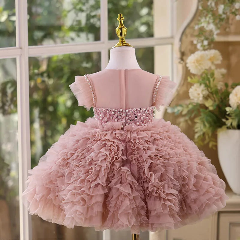 Girls summer princess pettiskirt in bean pink with layered tutu skirt for weddings and parties