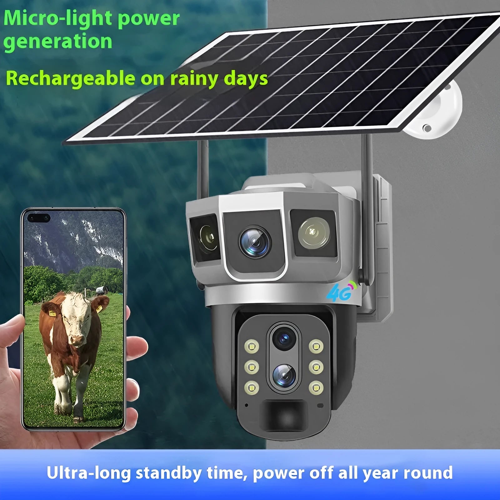 V380 4G outdoor security camera with solar panel and 10x zoom lens