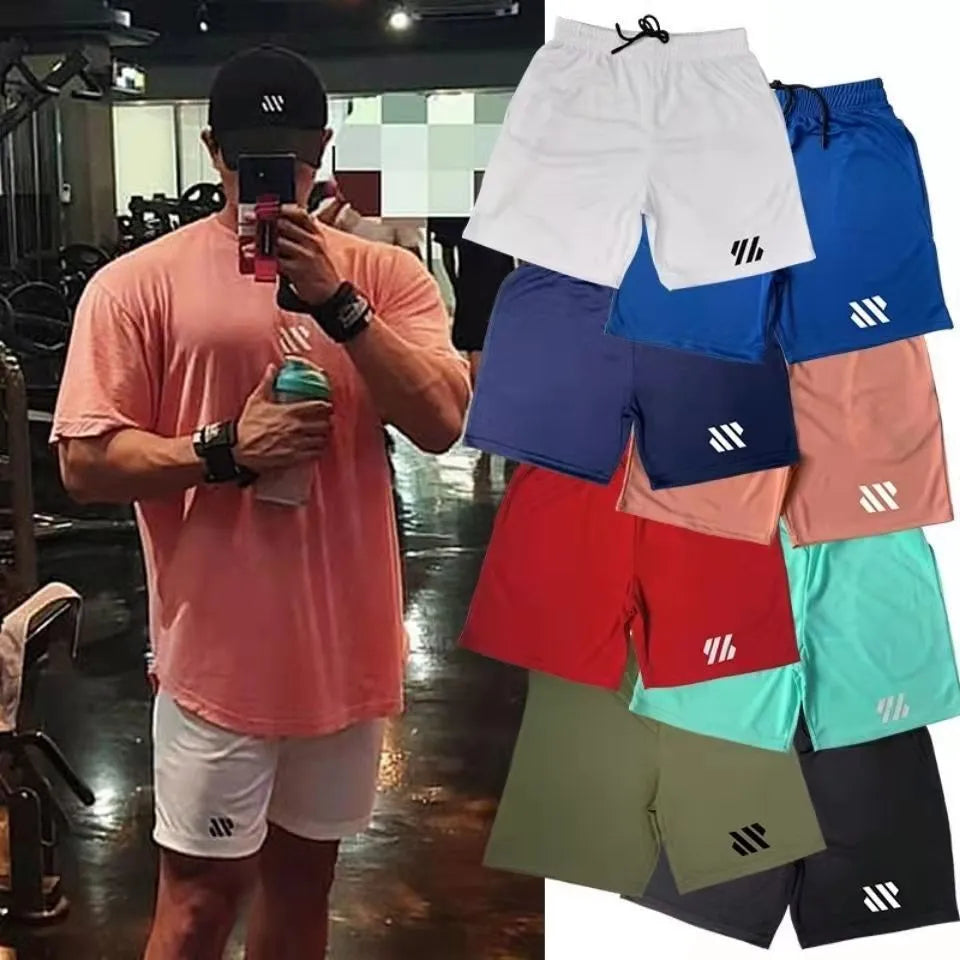 Men's loose-fit metal silk sports shorts in army green colour for summer running