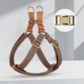 Brown vest-style dog leash with cotton belt material and alloy fasteners for secure walking