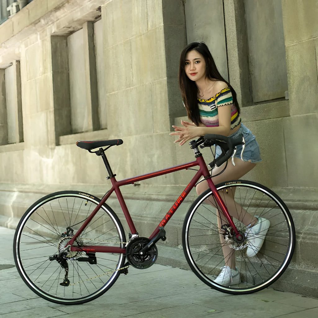 Aluminium alloy road bike flat handle 48cm frame matted blue side view
