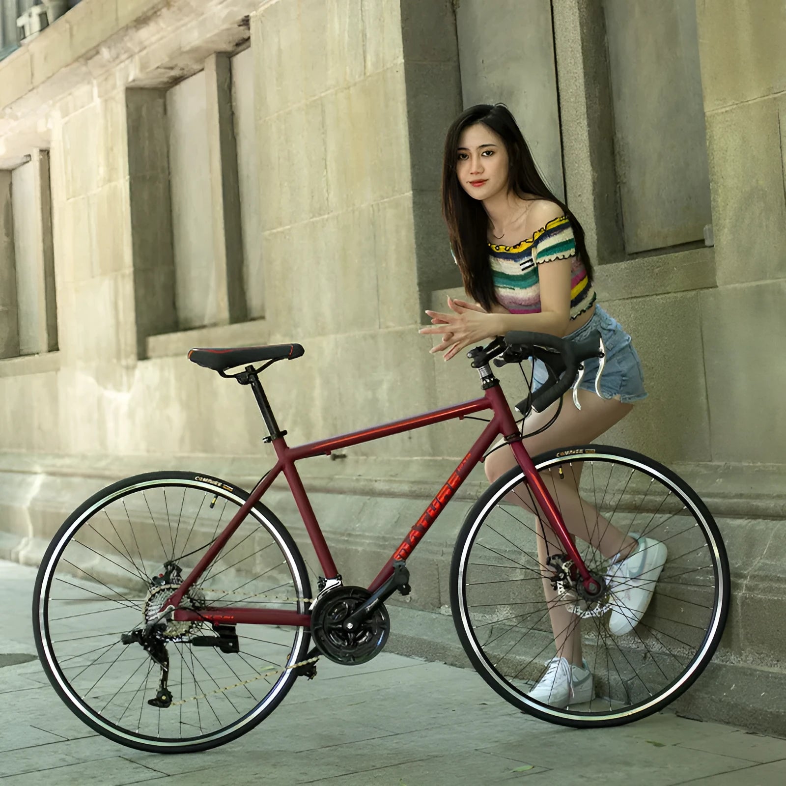 Aluminium alloy road bike flat handle 48cm frame matted blue side view