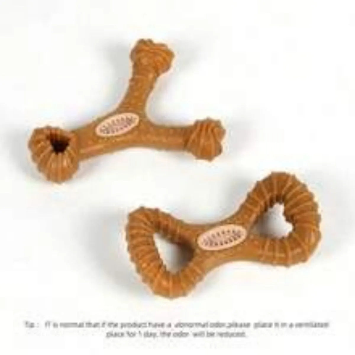 Durable dog chew bone toy for teeth cleaning, shown in 8-shape and Y-shape options.