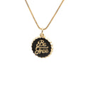Copper bottle cap pendant necklace on a 40cm box chain with 18K gold electroplating, shown in one of six available colours.