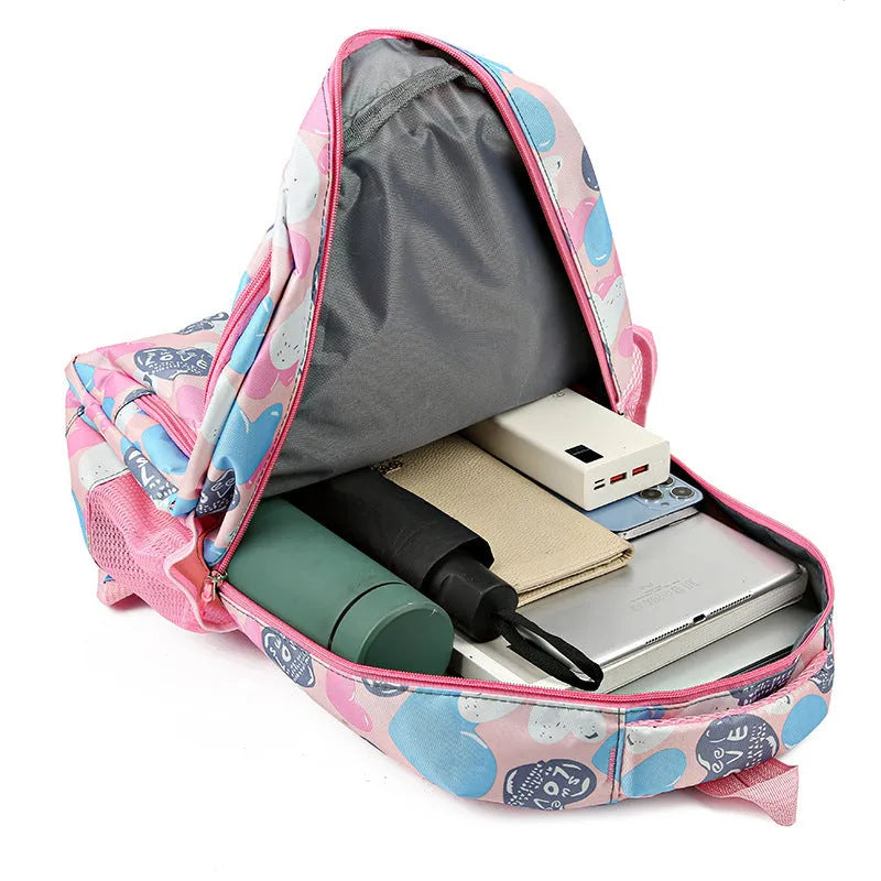 Blue student schoolbag with air pillow belt system and large main compartment