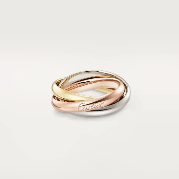 Geometric U-shaped silver couple ring with full diamonds on a black background.