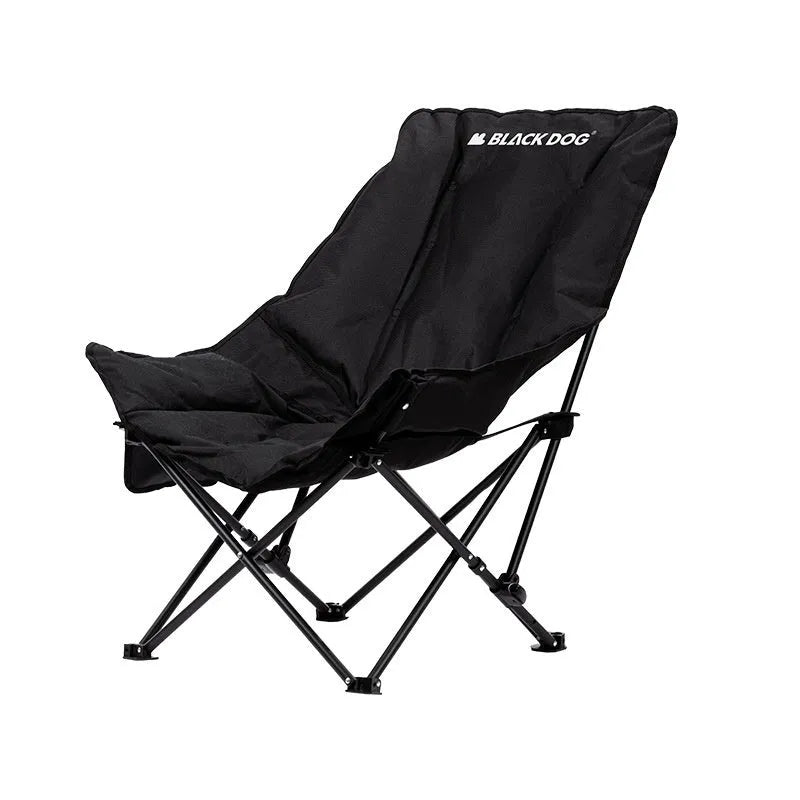 Night Black Oxford cloth camping recliner moon chair in folded and unfolded positions