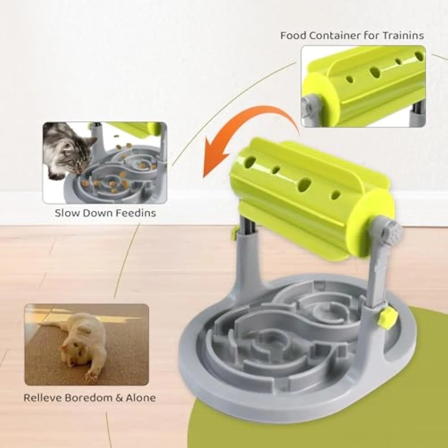 Blue interactive pet food puzzle toy with adjustable height and irregular raised patterns for slow feeding