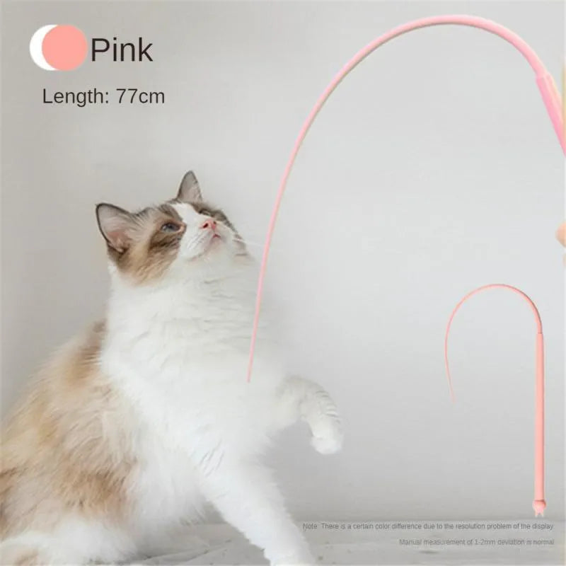 Blue cat teaser stick with silicone mouse tail and cat head design for interactive play