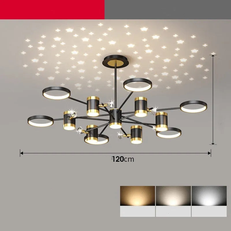 Black iron pendant lamp with 13 light heads in circular 1000mm diameter frame