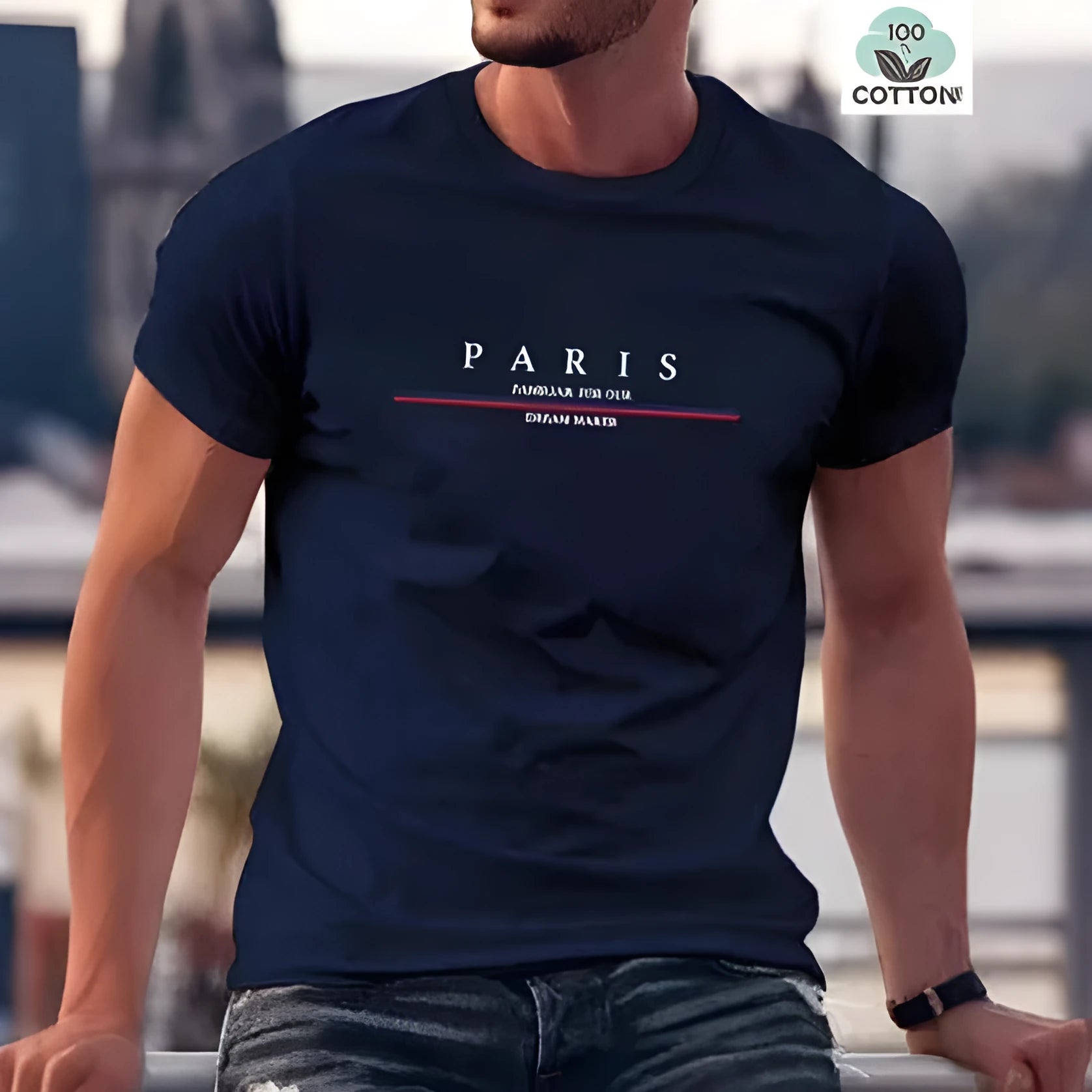 Men's casual pure cotton T-shirt with printed letter design in multiple colour options
