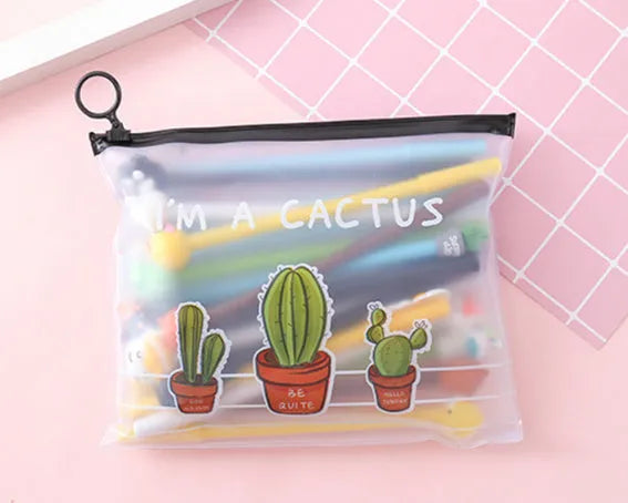 Marvel cactus cartoon pen set showing 20 colourful pens with character designs in plastic storage case