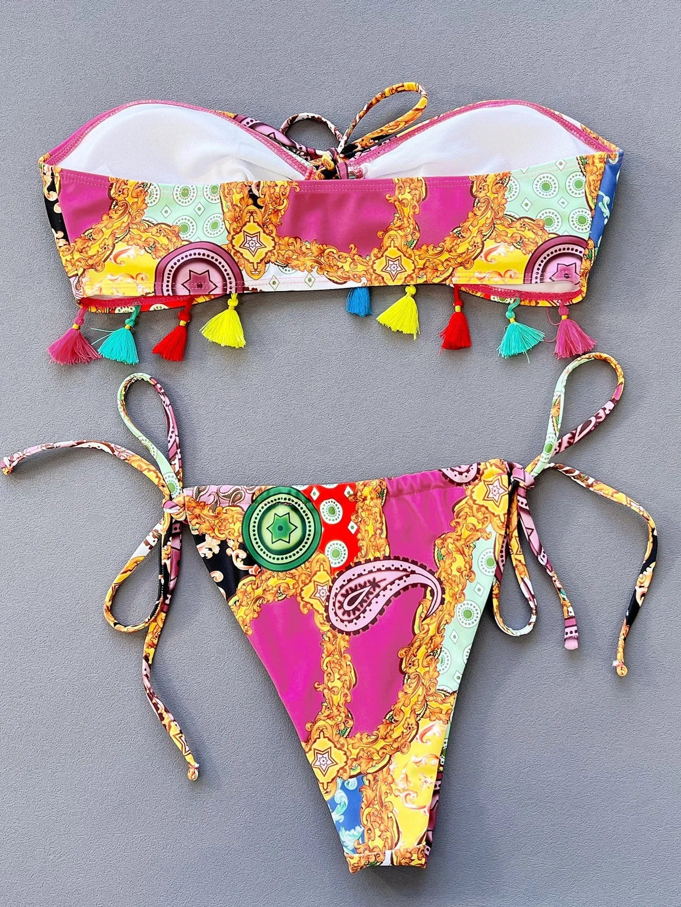Women's separated printed tube top bikini set for swimming sports
