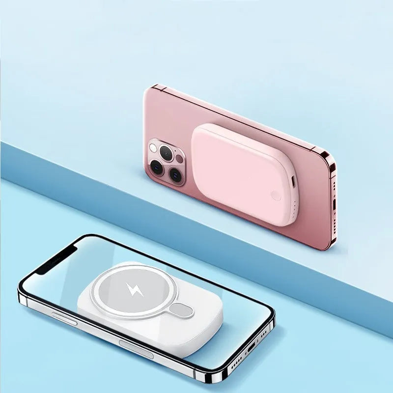 Magsafe magnetic wireless power bank in four colour options with 5000mAh or 10000mAh capacity