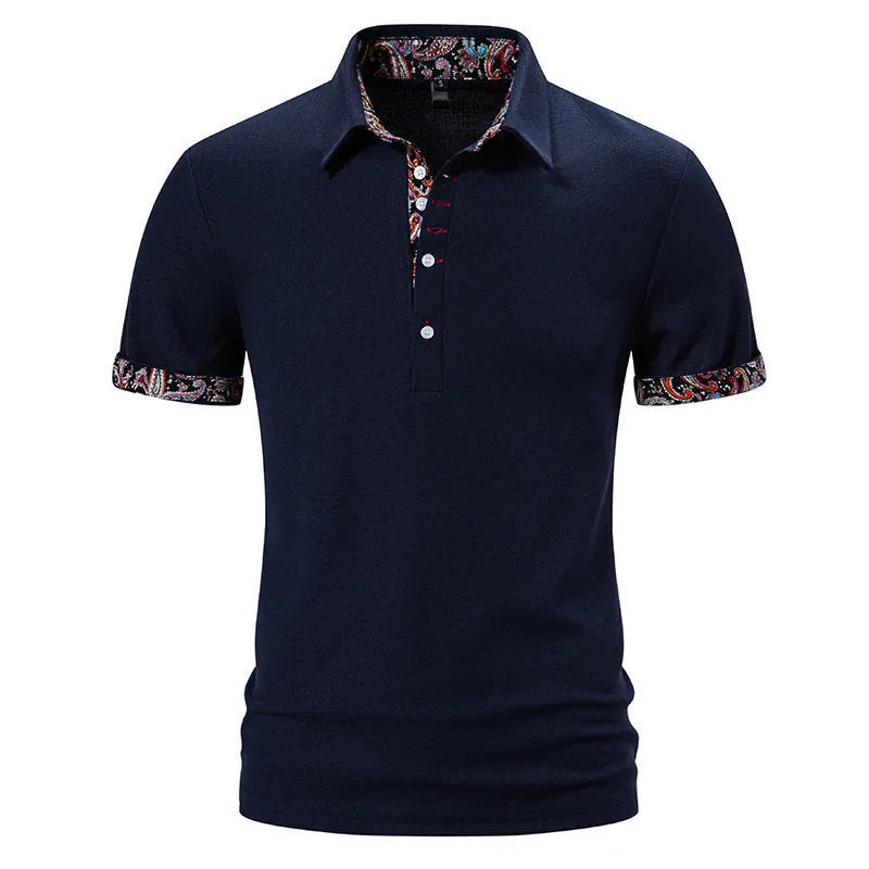 Men's European size polo shirt with colour stitching on turnover collar in cotton blend fabric