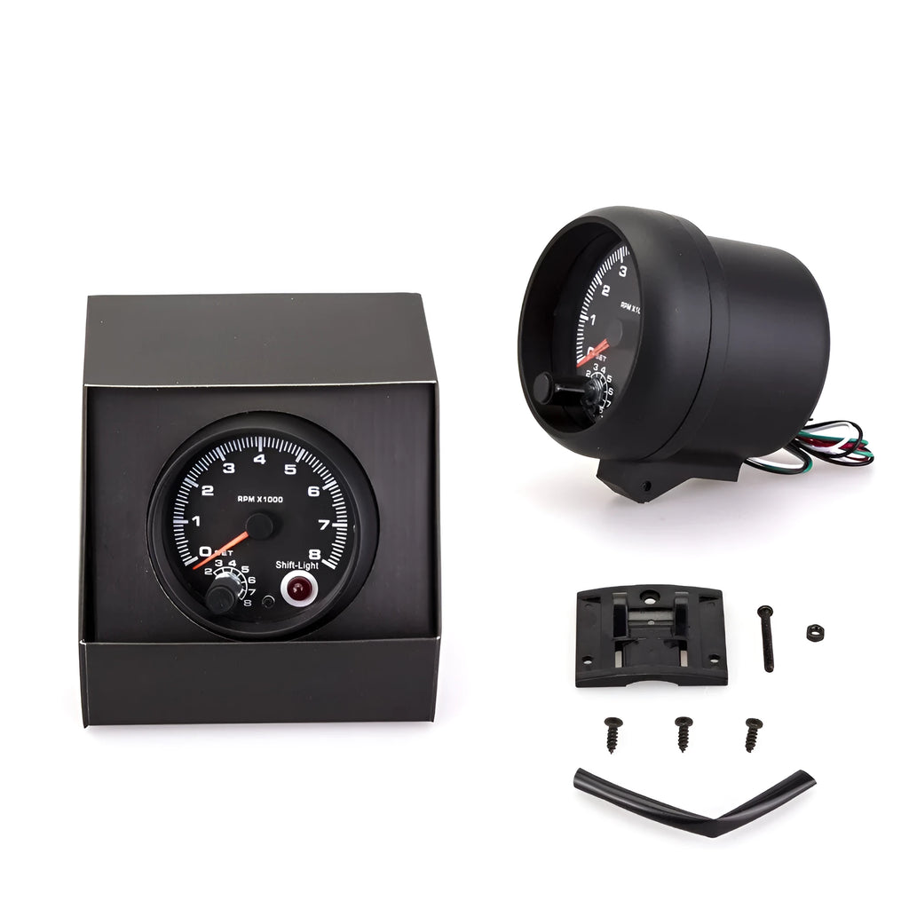 Automotive blue light pointer tachometer with 95mm black plastic casing