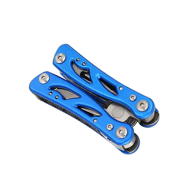 Blue outdoor portable multi-function pliers fruit knife with stainless steel 420 aluminium construction and Oxford bag