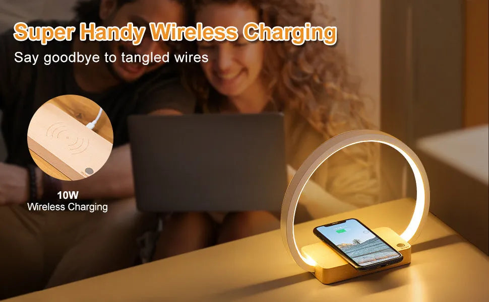 Wireless fast charging touch night light solid wood European style desk lamp with USB cable