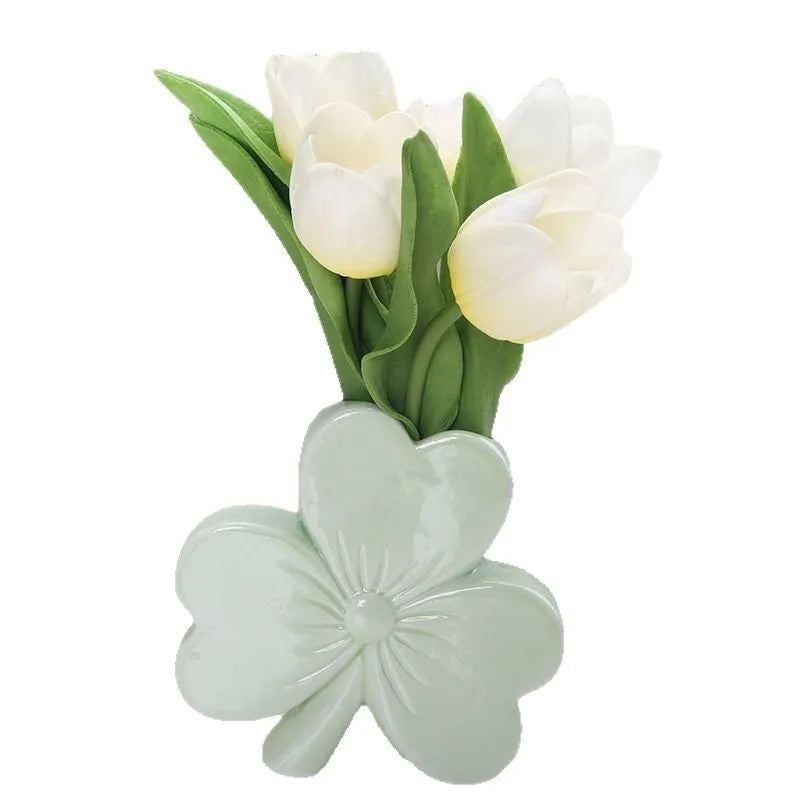 White porcelain ceramic vase with clover pattern in European style, available in four colours