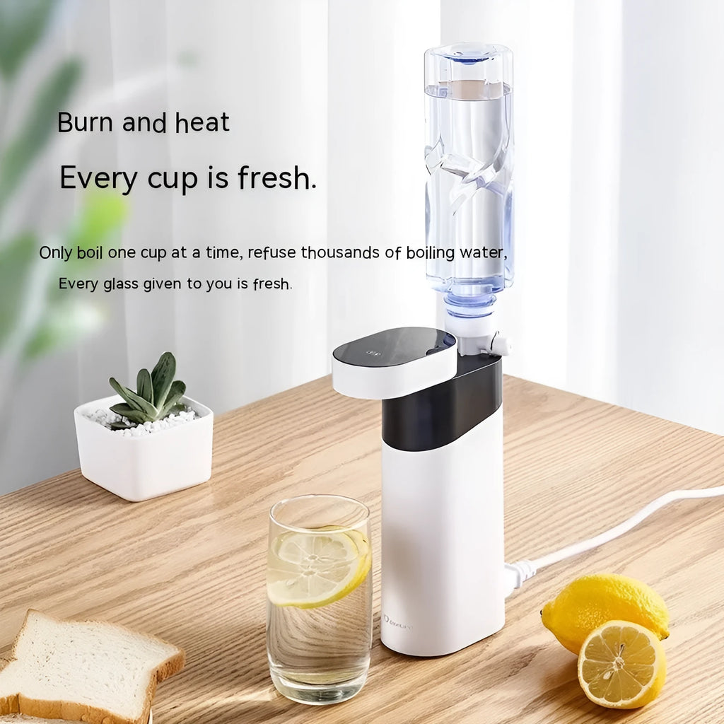 Black or green desktop instant hot water dispenser with temperature control and compact tank.