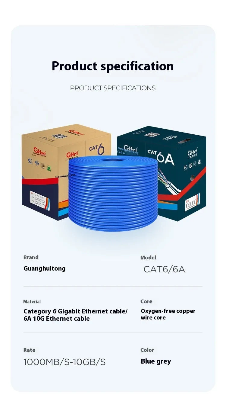 Cat 6 oxygen-free copper network cable on 305m reel in blue colour option