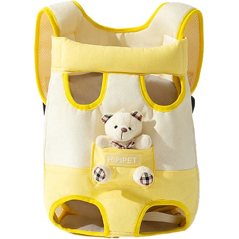 Cartoon Beka yellow bear design pet carrier bag in soft canvas with colourful stitching details