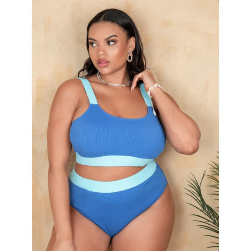 Women's high-waisted polyester bikini set in pure colour with split detailing