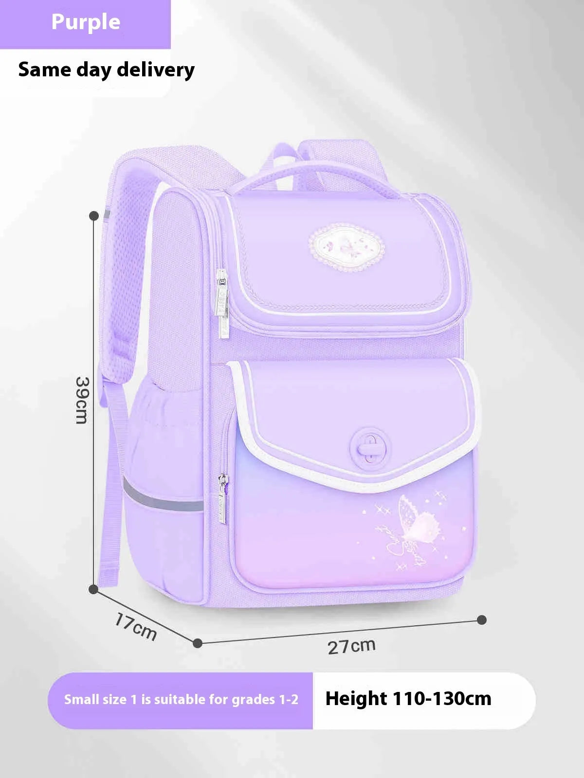 Girls' waterproof school backpack in pink, purple, or green with large capacity for primary school years 1 to 6